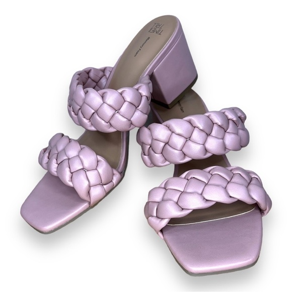 Size 9 Time and Tru Mauve Pink Braided Chunky Block Heel Sandals Mule - Picture 1 of 9